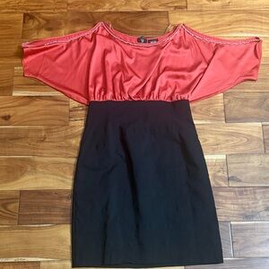 Nicole Two-Tone Coral Top Black Skirt Dress